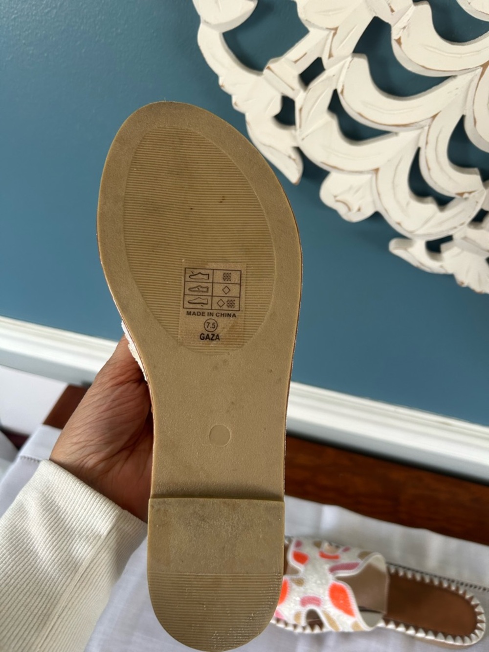 Beaded Cutout Flat Sandals - White with Coral & Pink - Picture 7 of 7